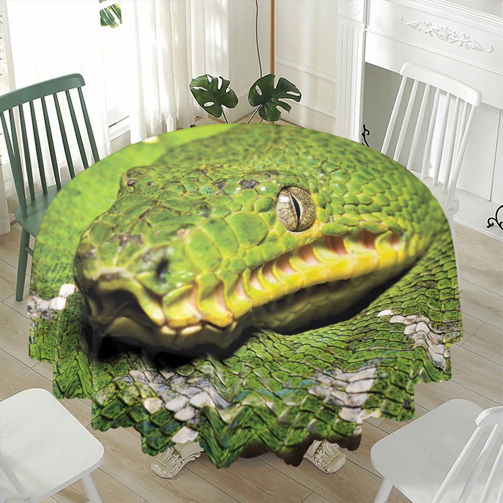 Emerald Tree Boa Snake Print Waterproof Round Tablecloth