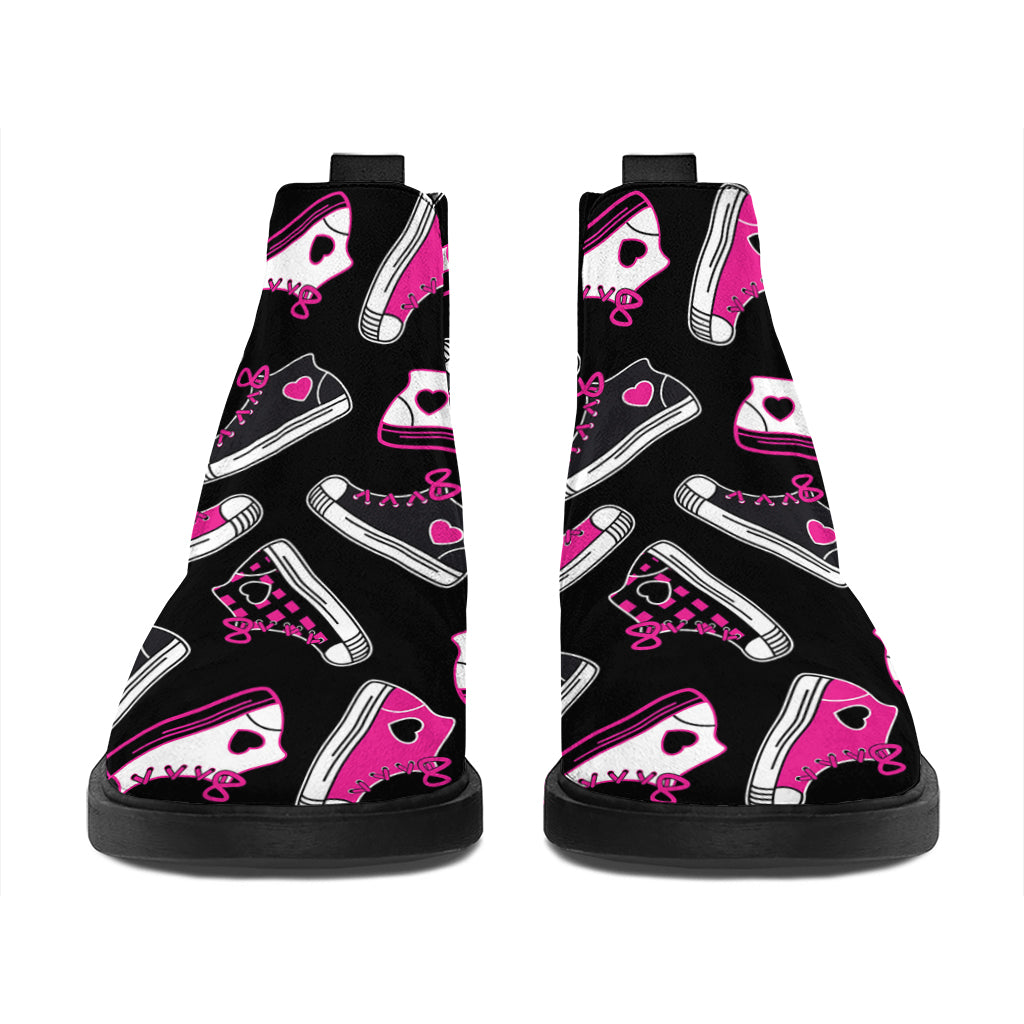 Emo Shoes Pattern Print Flat Ankle Boots