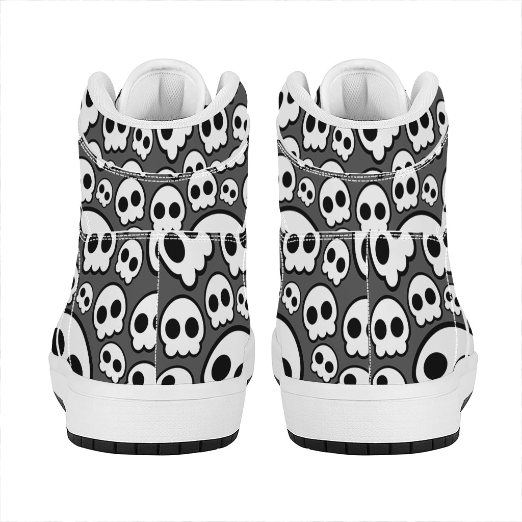 Emo Skull Pattern Print High Top Leather Sneakers