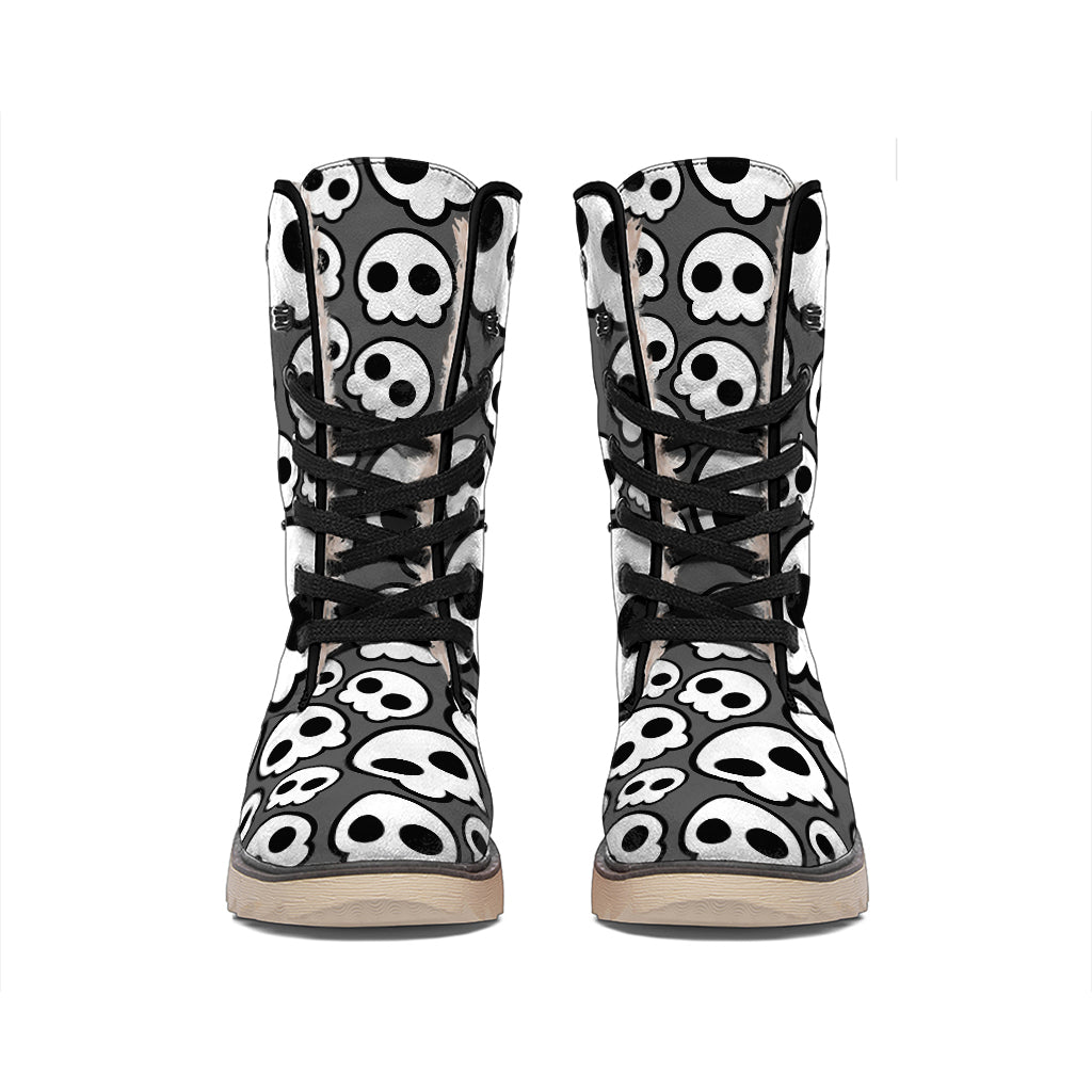 Emo Skull Pattern Print Winter Boots