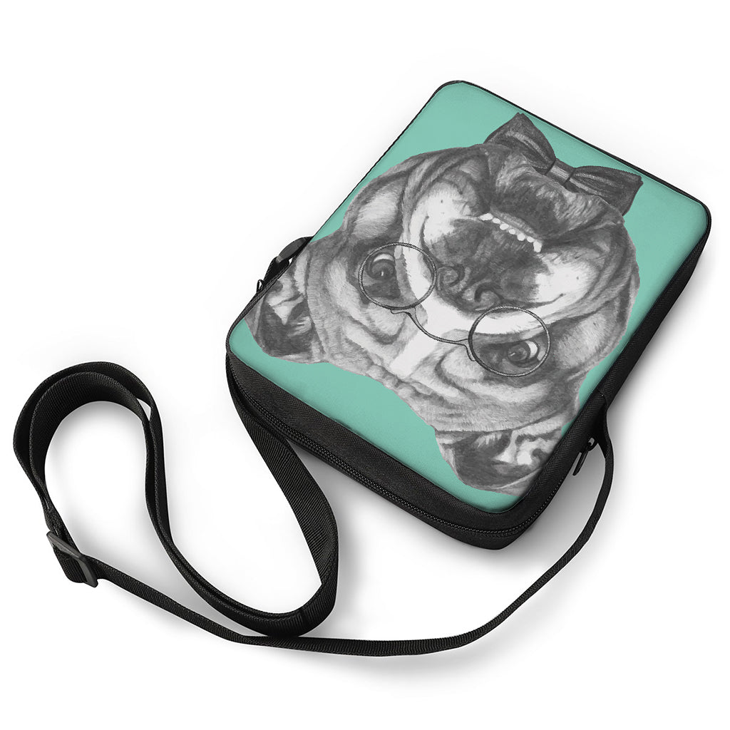 English Bulldog With Glasses Print Rectangular Crossbody Bag