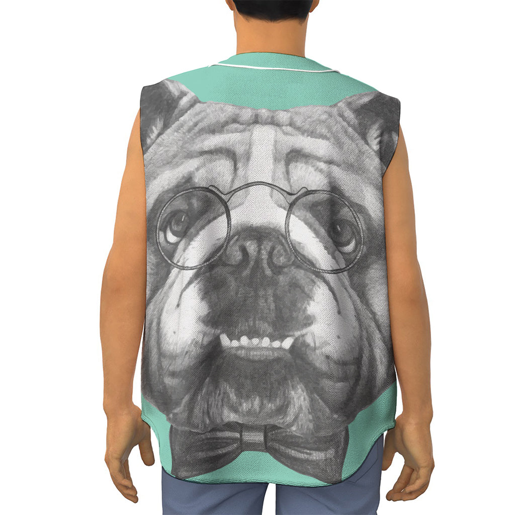English Bulldog With Glasses Print Sleeveless Baseball Jersey