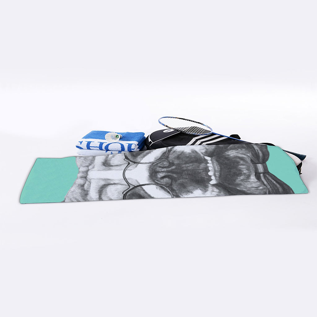 English Bulldog With Glasses Print Sports Towel