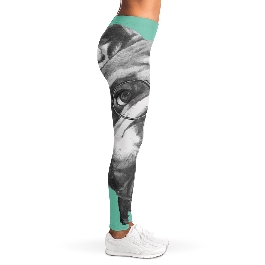 English Bulldog With Glasses Print Women's Leggings