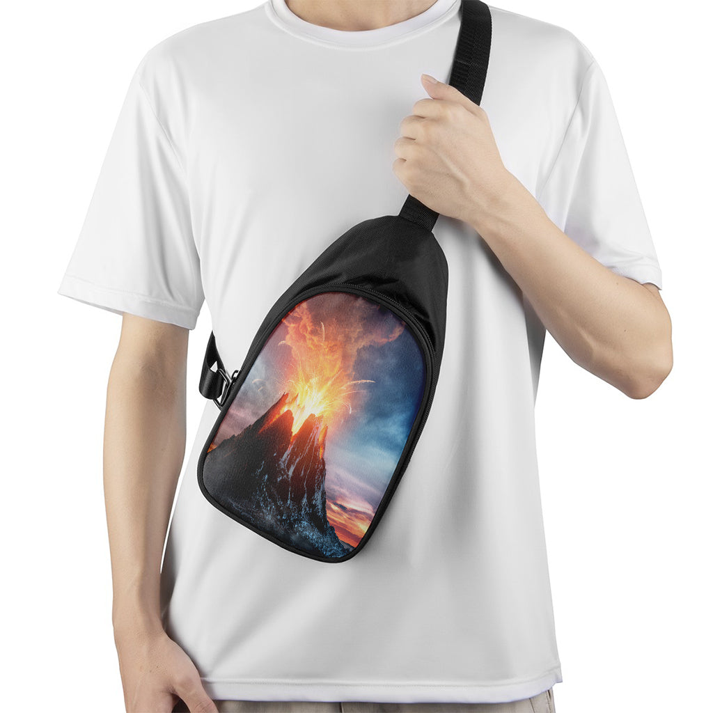 Erupting Volcano Print Chest Bag