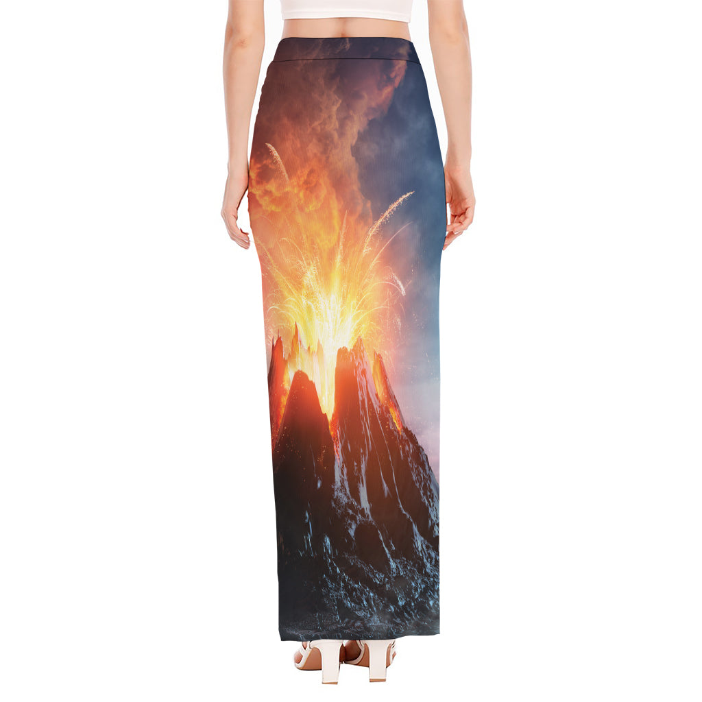 Erupting Volcano Print High Slit Maxi Skirt