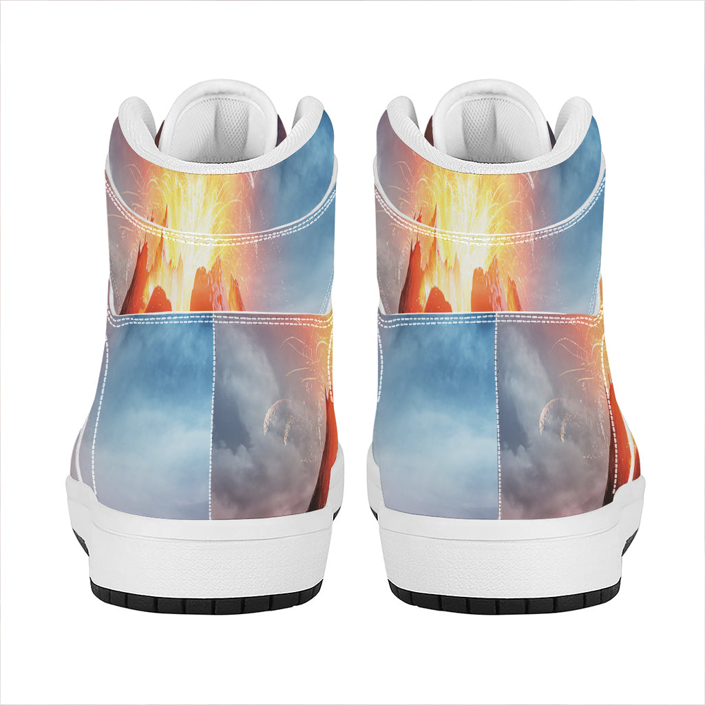Erupting Volcano Print High Top Leather Sneakers