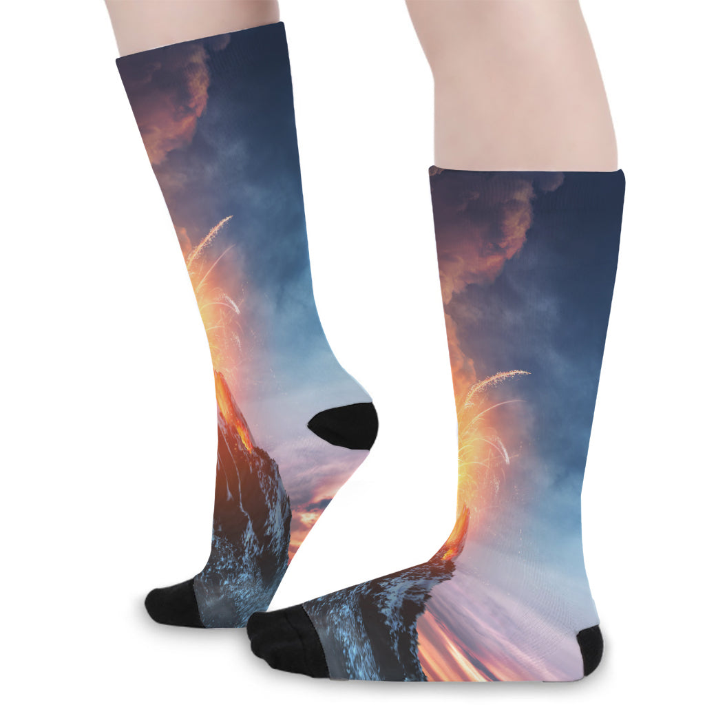 Erupting Volcano Print Long Socks
