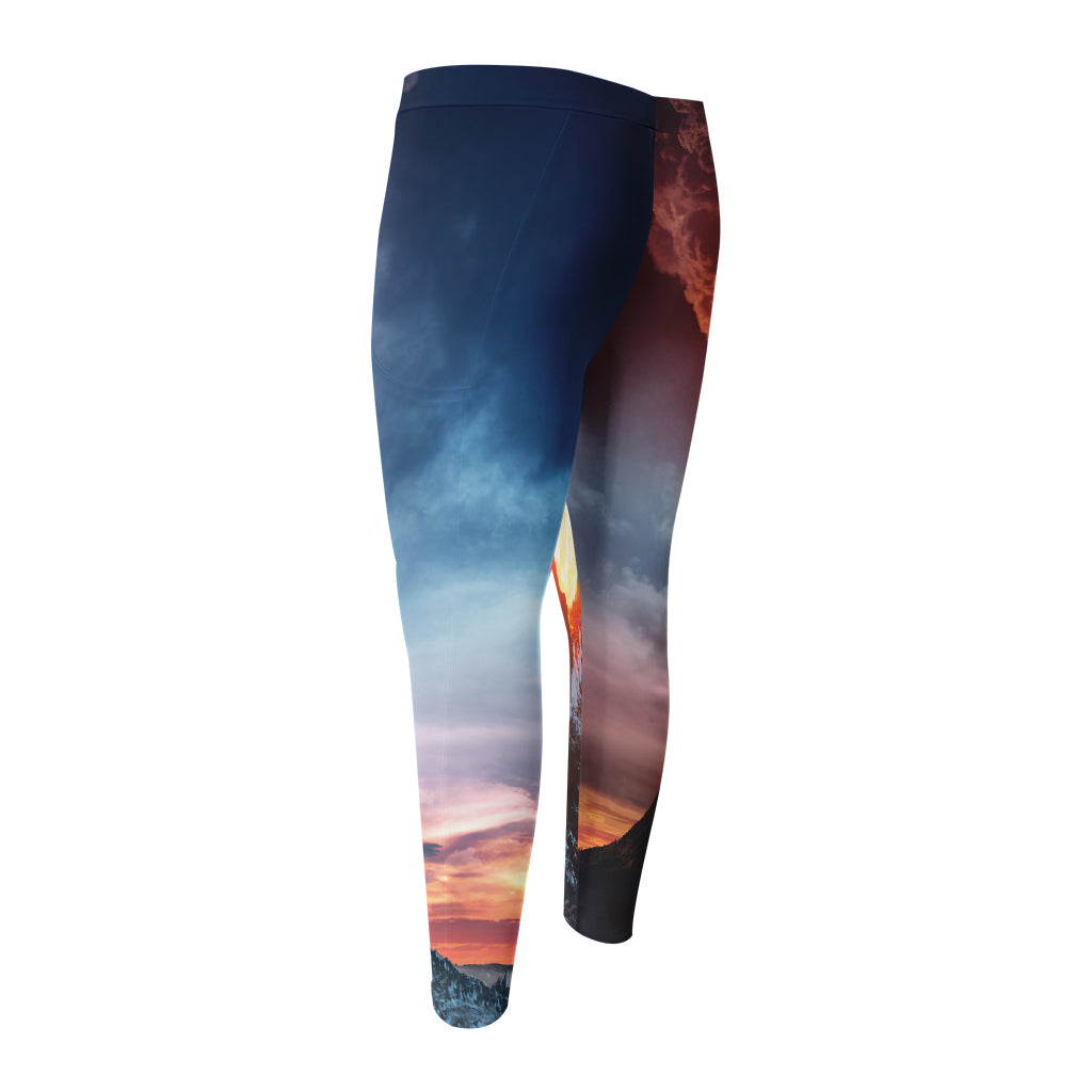 Erupting Volcano Print Men's Compression Pants