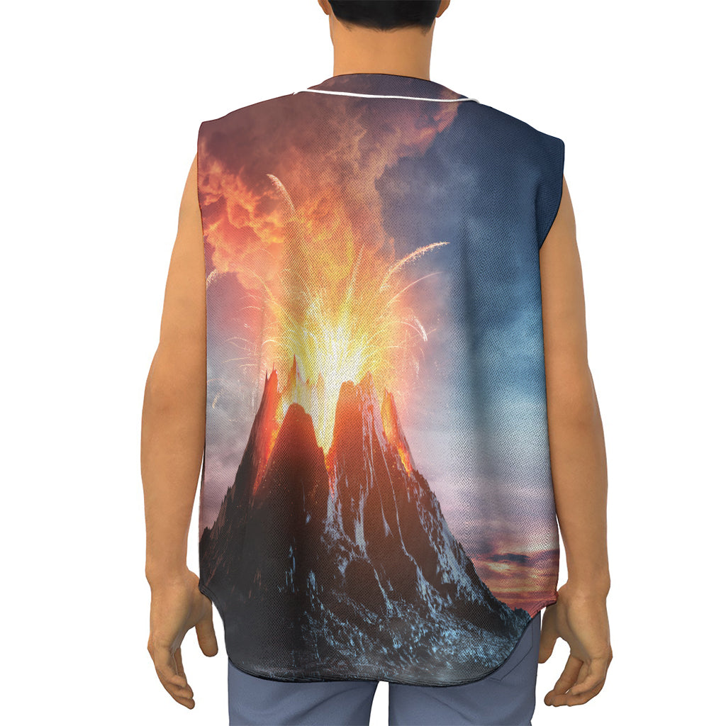Erupting Volcano Print Sleeveless Baseball Jersey