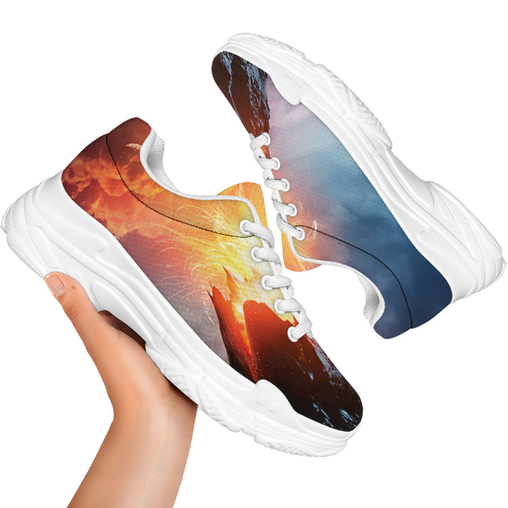 Erupting Volcano Print White Chunky Shoes