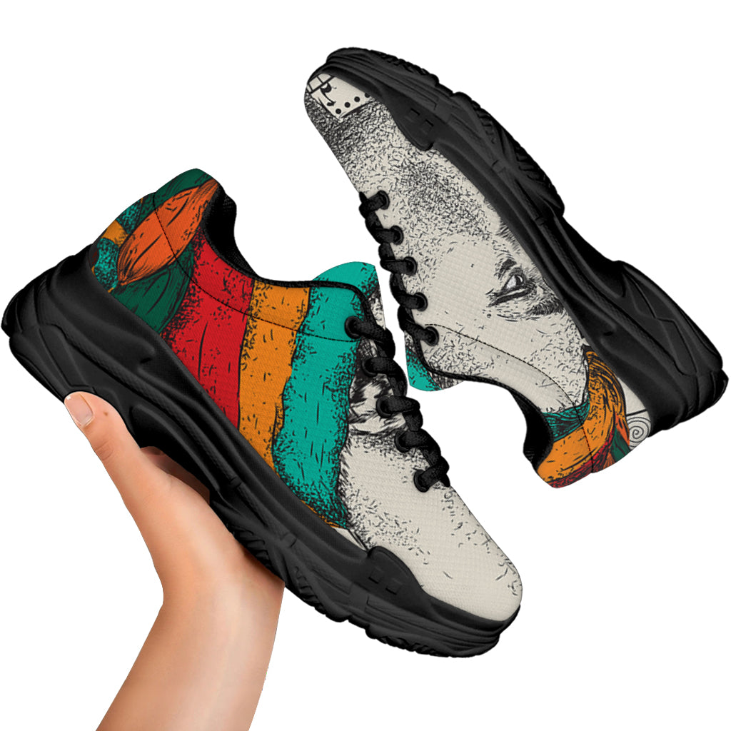 Ethnic African Girl Print Black Chunky Shoes