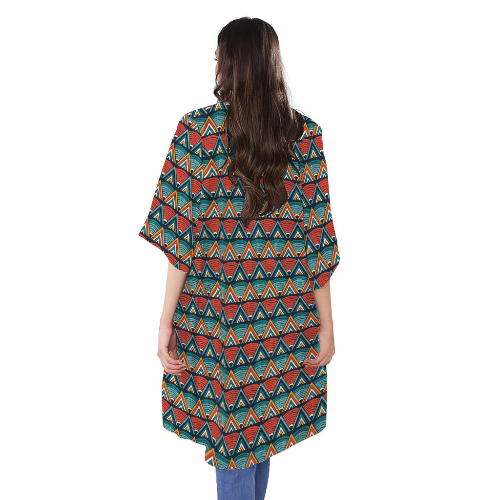 Ethnic African Inspired Pattern Print Open Front Beach Cover Up