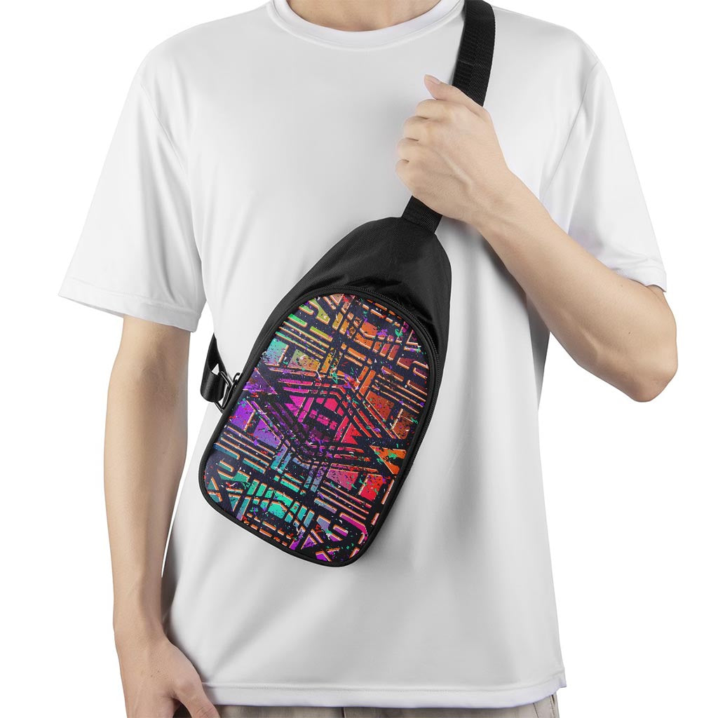 Ethnic Aztec Grunge Trippy Print Chest Bag