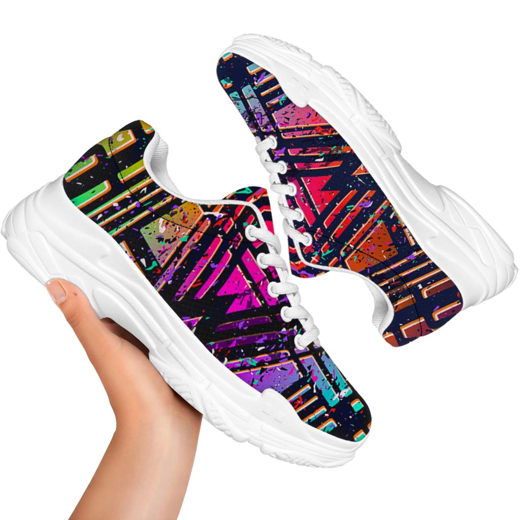Ethnic Aztec Grunge Trippy Print White Chunky Shoes