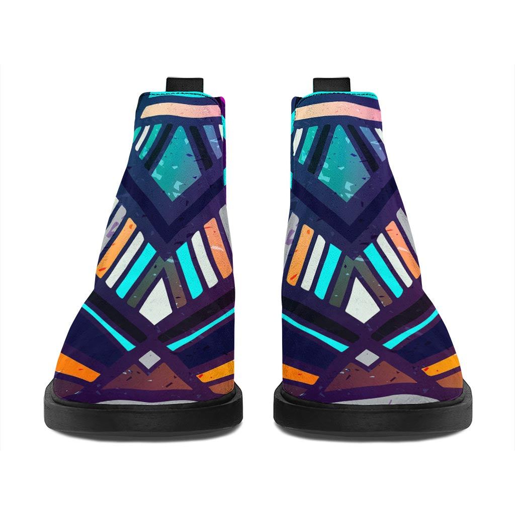 Ethnic Aztec Trippy Print Flat Ankle Boots