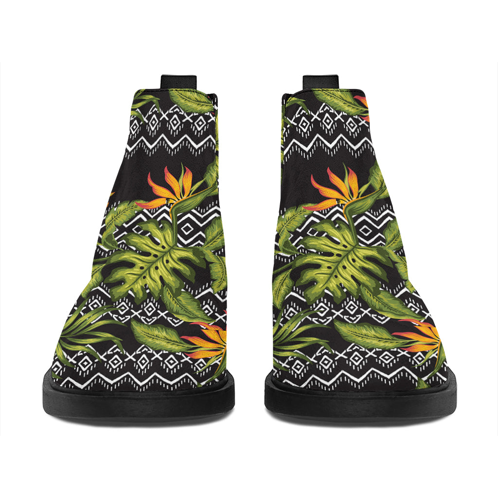 Ethnic Bird Of Paradise Pattern Print Flat Ankle Boots