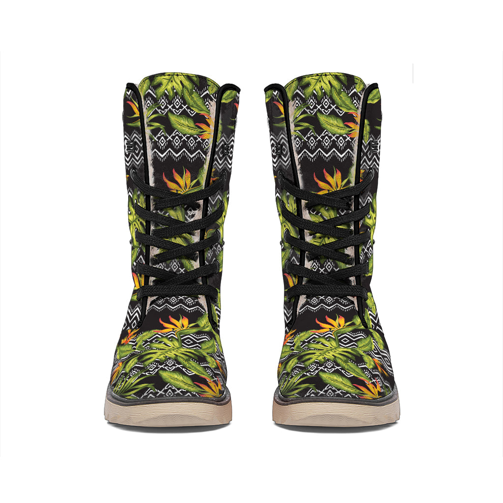 Ethnic Bird Of Paradise Pattern Print Winter Boots