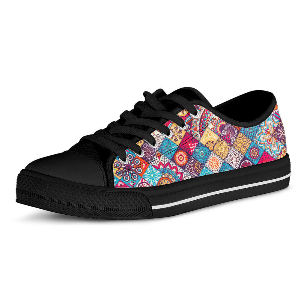 Ethnic Bohemian Mandala Pattern Print Black Low Top Sneakers