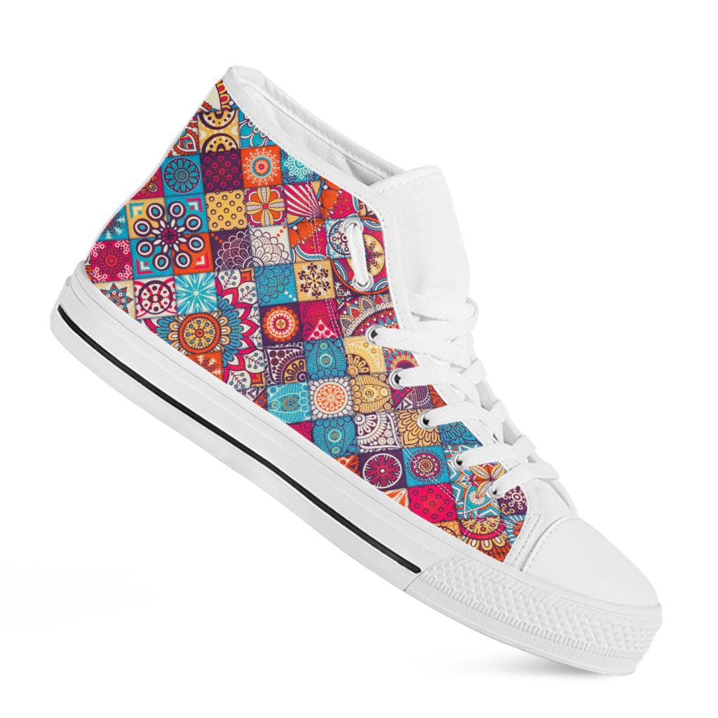 Ethnic Bohemian Mandala Pattern Print White High Top Sneakers