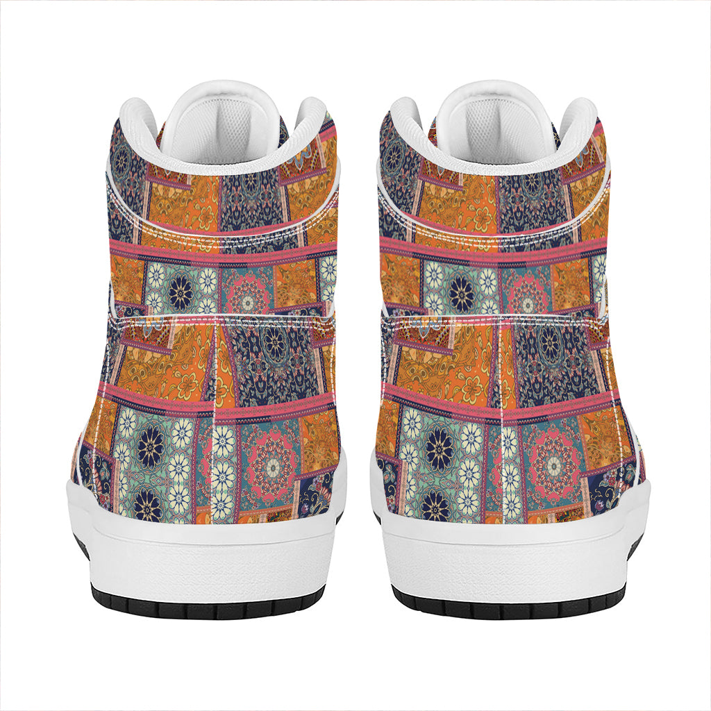 Ethnic Floral Patchwork Pattern Print High Top Leather Sneakers