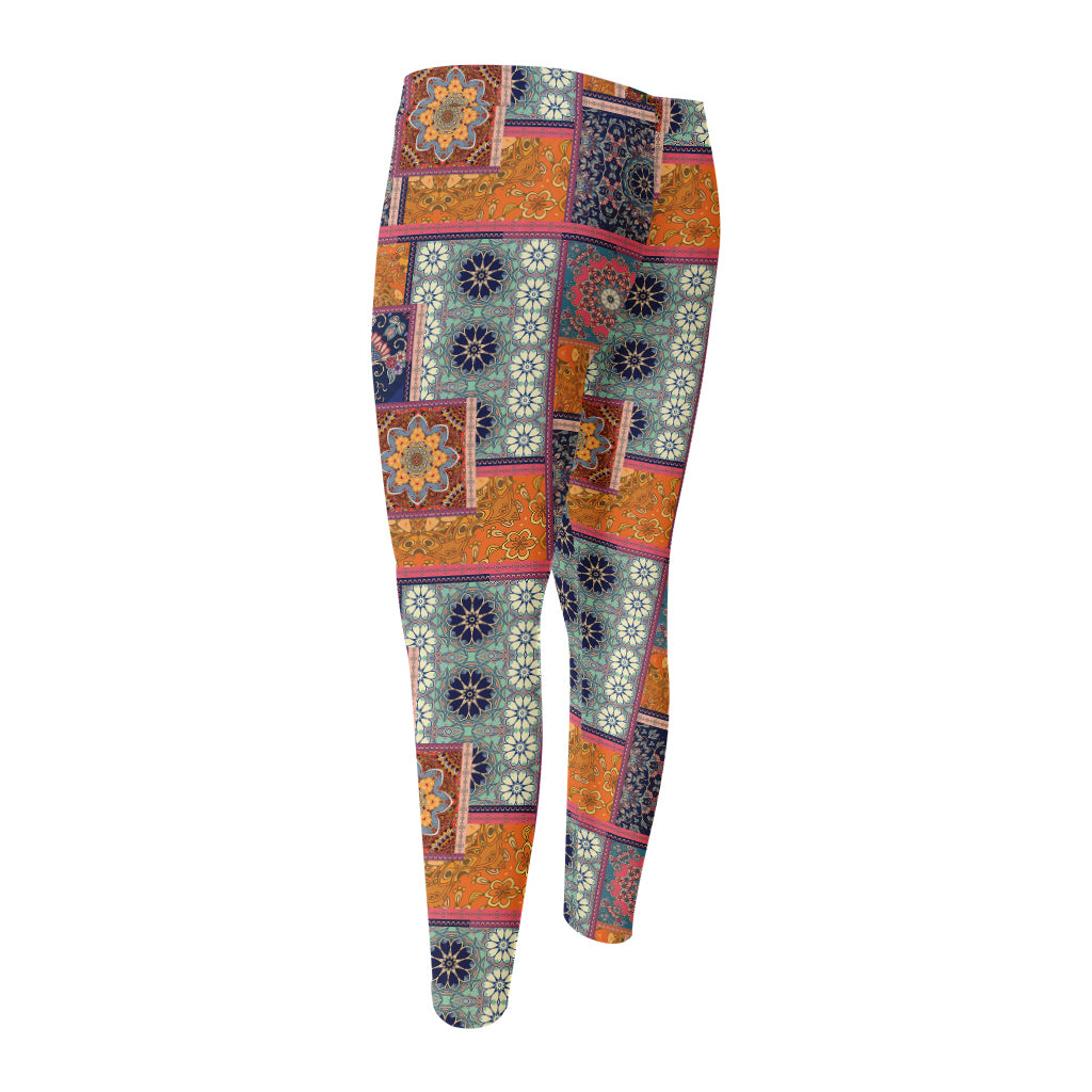 Ethnic Floral Patchwork Pattern Print Men's Compression Pants