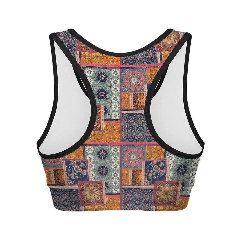 Ethnic Floral Patchwork Pattern Print Women's Sports Bra