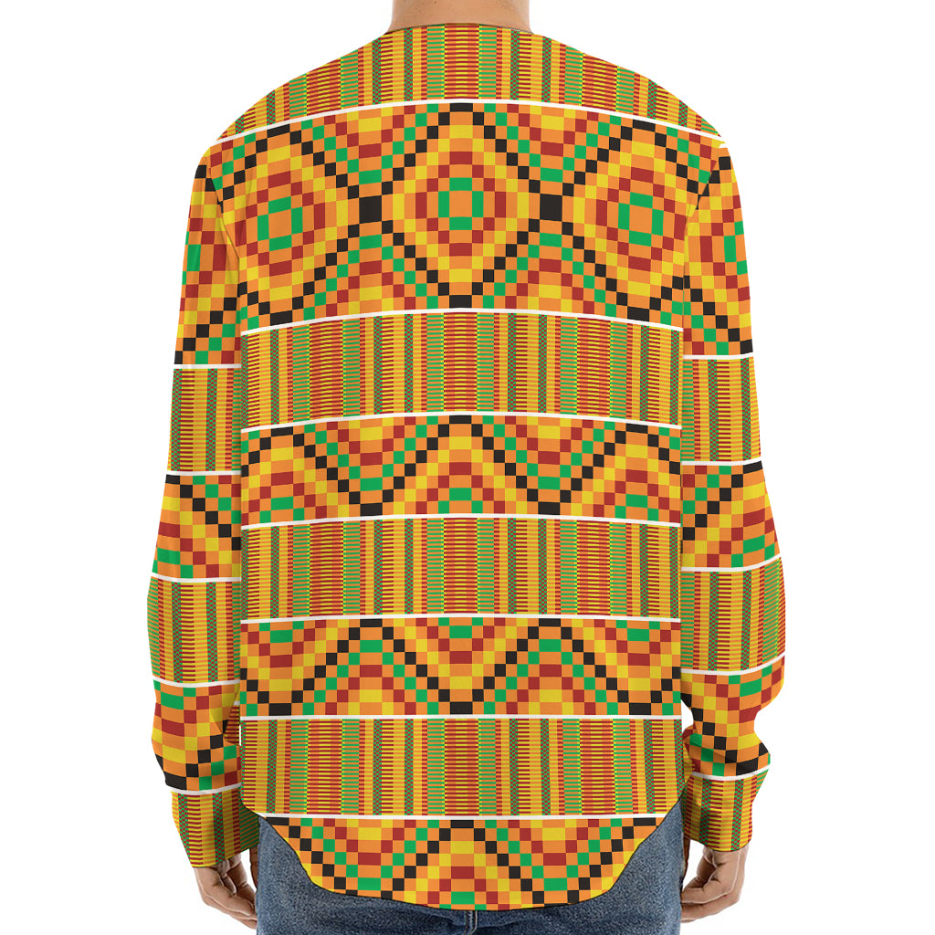 Ethnic Kente Pattern Print Long Sleeve Baseball Jersey