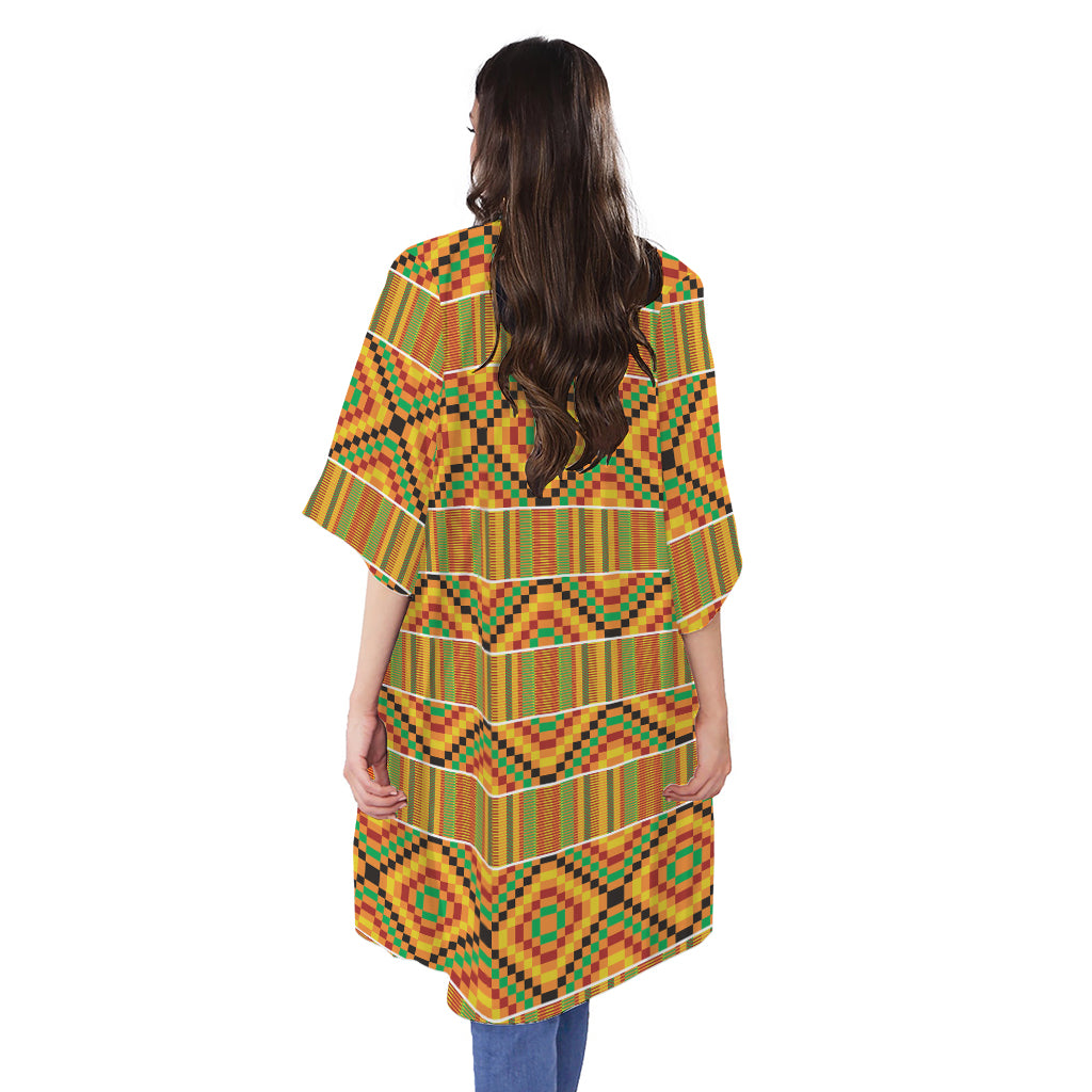 Ethnic Kente Pattern Print Open Front Beach Cover Up