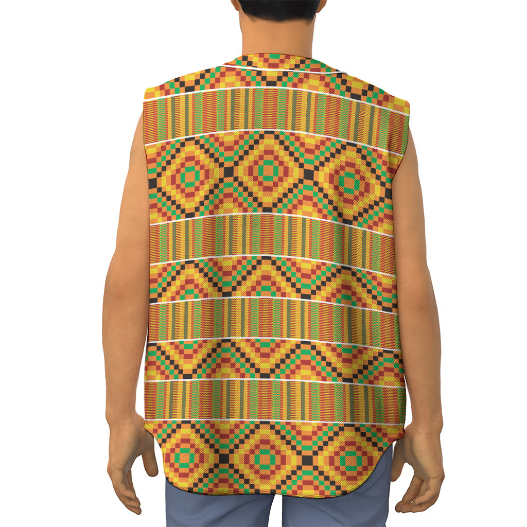 Ethnic Kente Pattern Print Sleeveless Baseball Jersey