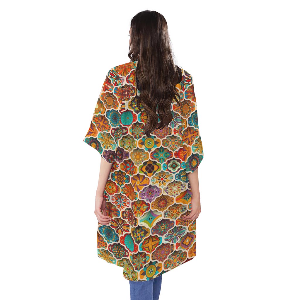 Ethnic Mandala Bohemian Pattern Print Open Front Beach Cover Up