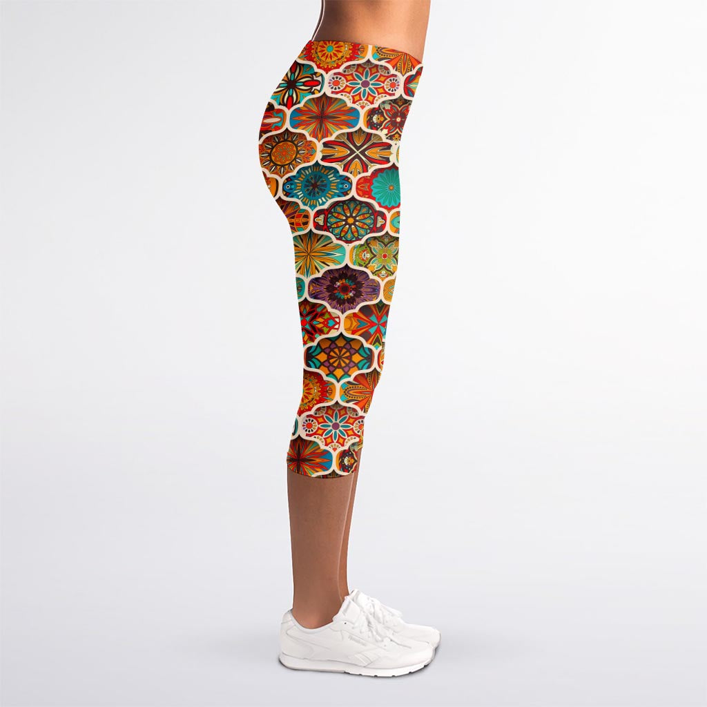 Ethnic Mandala Bohemian Pattern Print Women's Capri Leggings