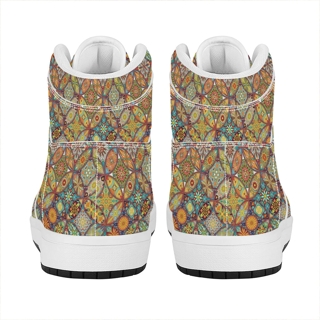 Ethnic Mandala Patchwork Pattern Print High Top Leather Sneakers