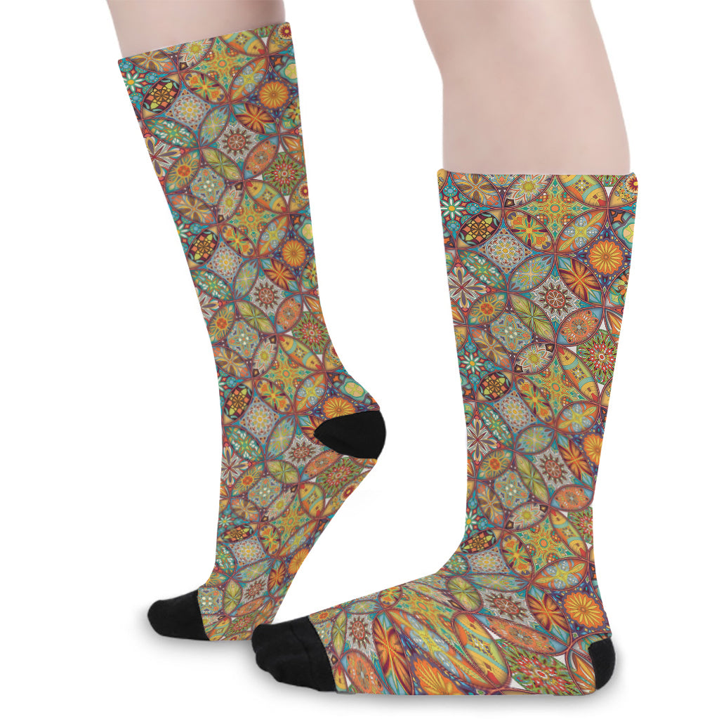 Ethnic Mandala Patchwork Pattern Print Long Socks