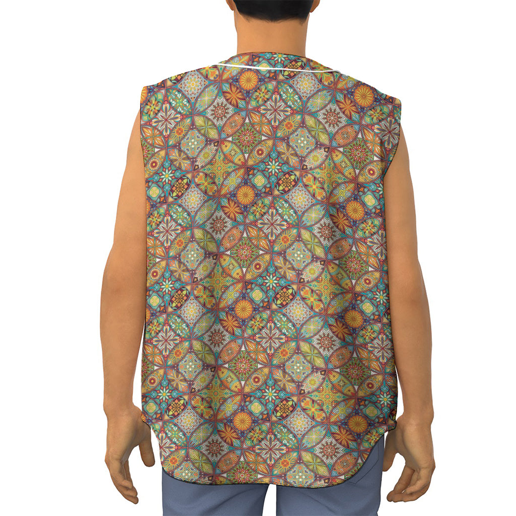 Ethnic Mandala Patchwork Pattern Print Sleeveless Baseball Jersey