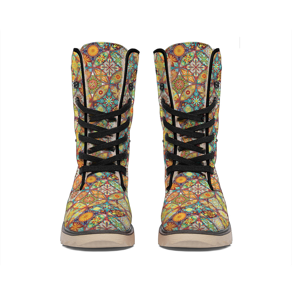 Ethnic Mandala Patchwork Pattern Print Winter Boots