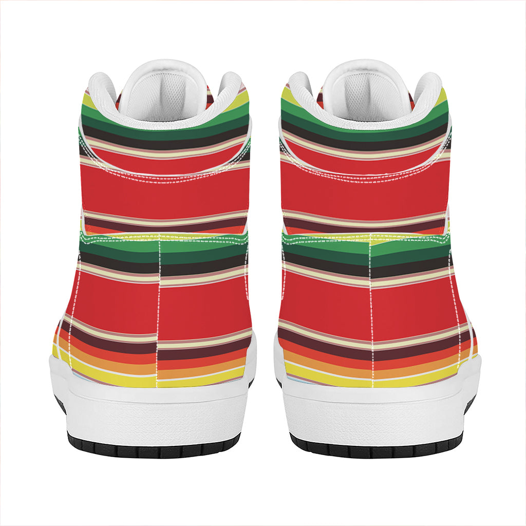 Ethnic Mexican Blanket Stripe Print High Top Leather Sneakers