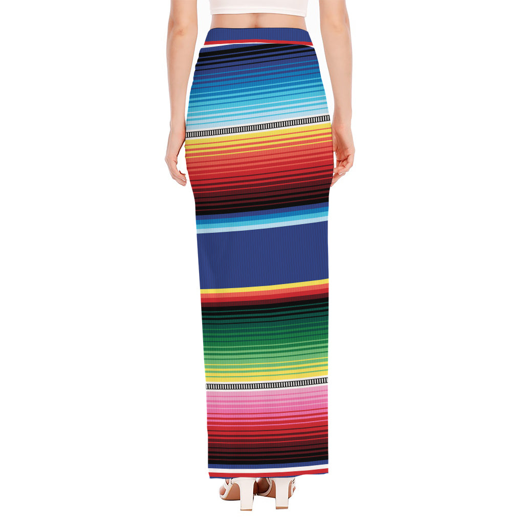 Ethnic Mexican Serape Pattern Print High Slit Maxi Skirt