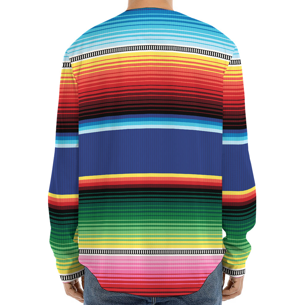 Ethnic Mexican Serape Pattern Print Long Sleeve Baseball Jersey