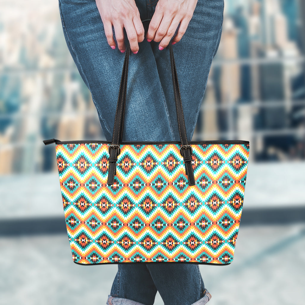Ethnic Native American Pattern Print Leather Tote Bag