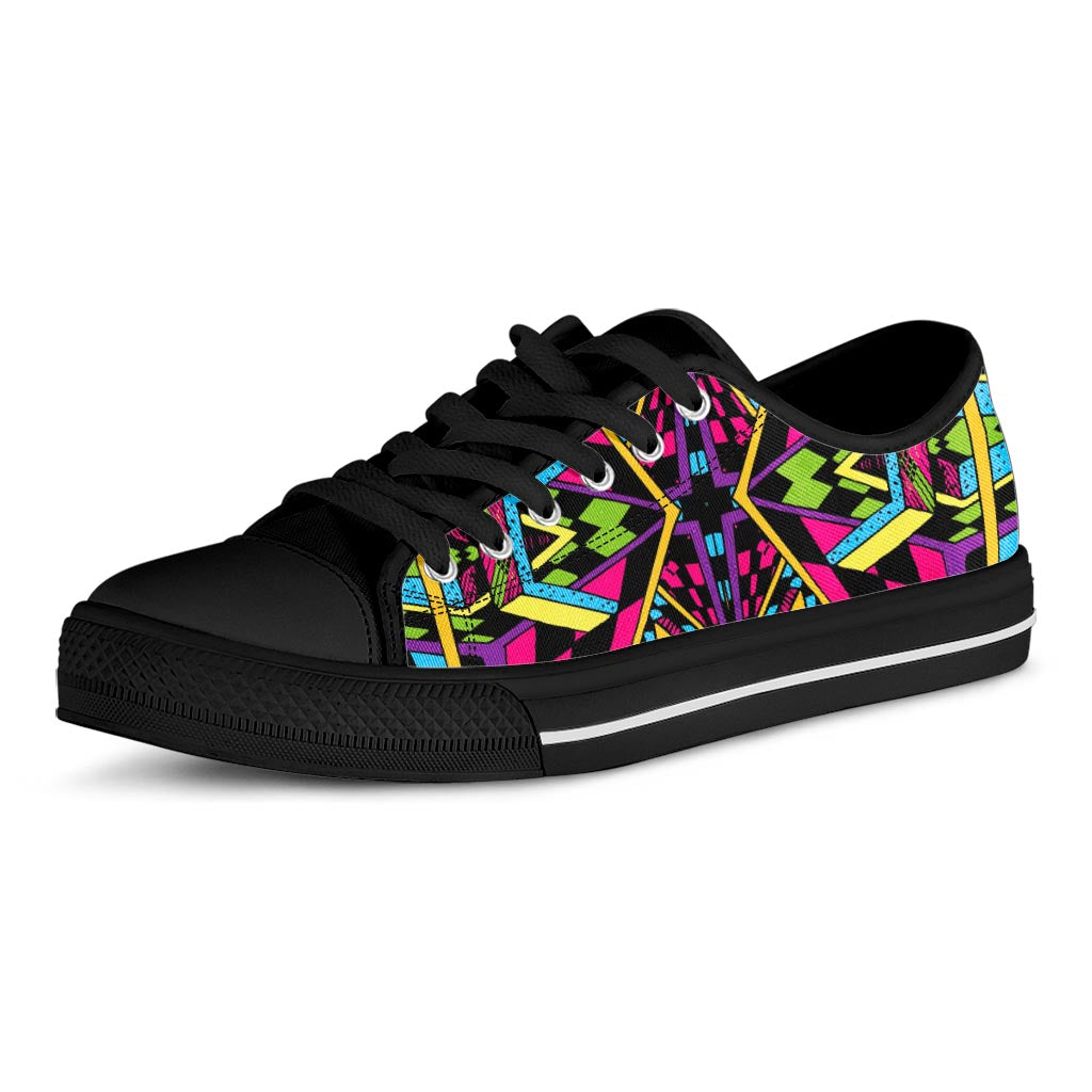 Ethnic Psychedelic Trippy Print Black Low Top Sneakers