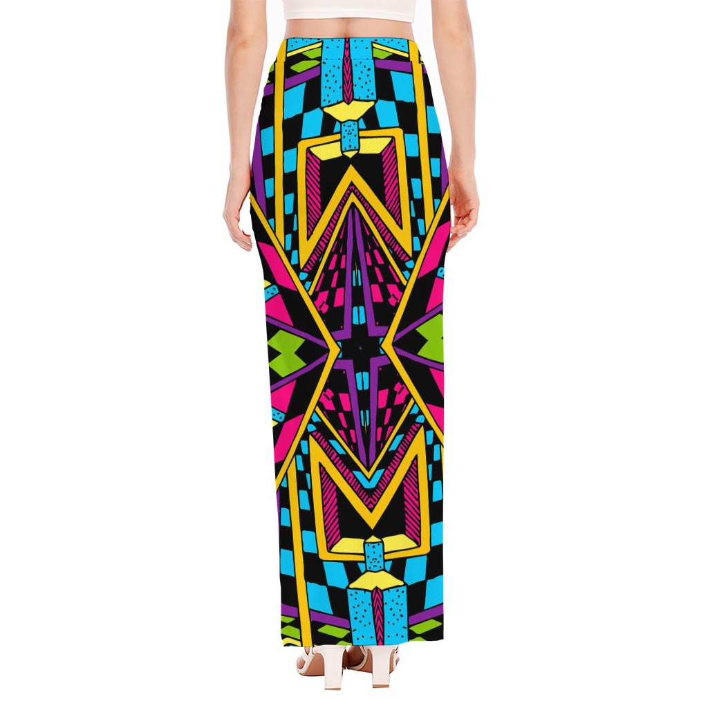 Ethnic Psychedelic Trippy Print High Slit Maxi Skirt
