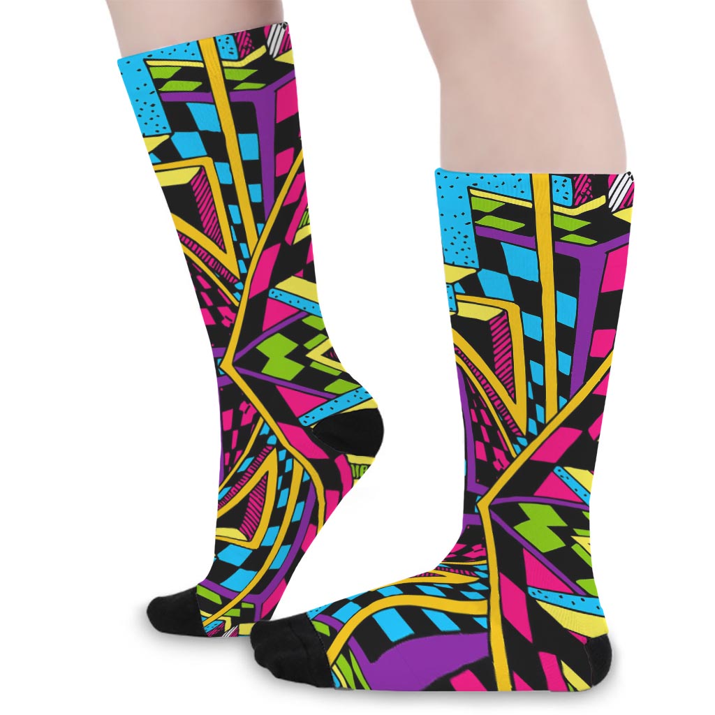 Ethnic Psychedelic Trippy Print Long Socks