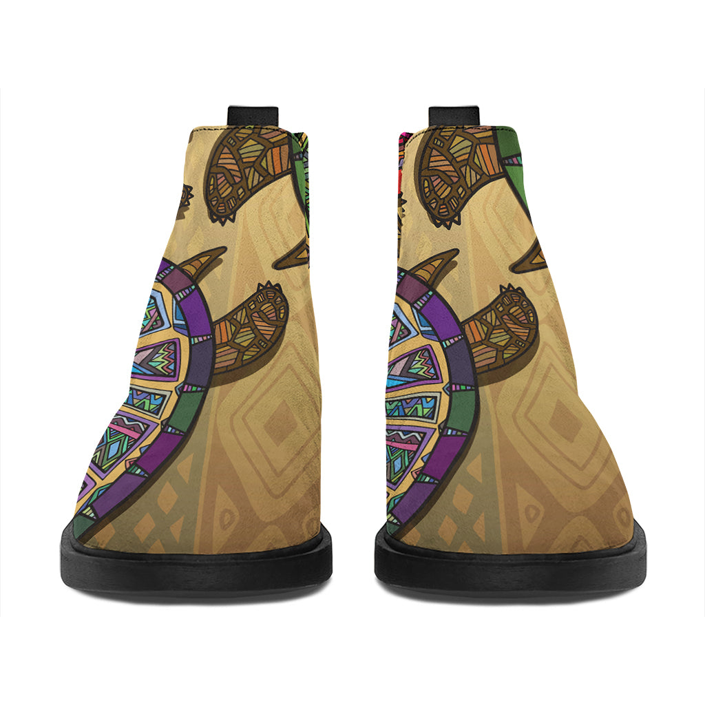 Ethnic Sea Turtles Print Flat Ankle Boots