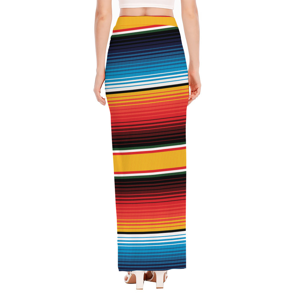 Ethnic Serape Blanket Pattern Print High Slit Maxi Skirt