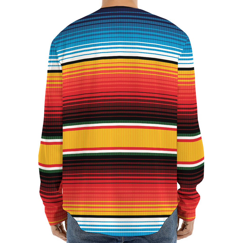 Ethnic Serape Blanket Pattern Print Long Sleeve Baseball Jersey