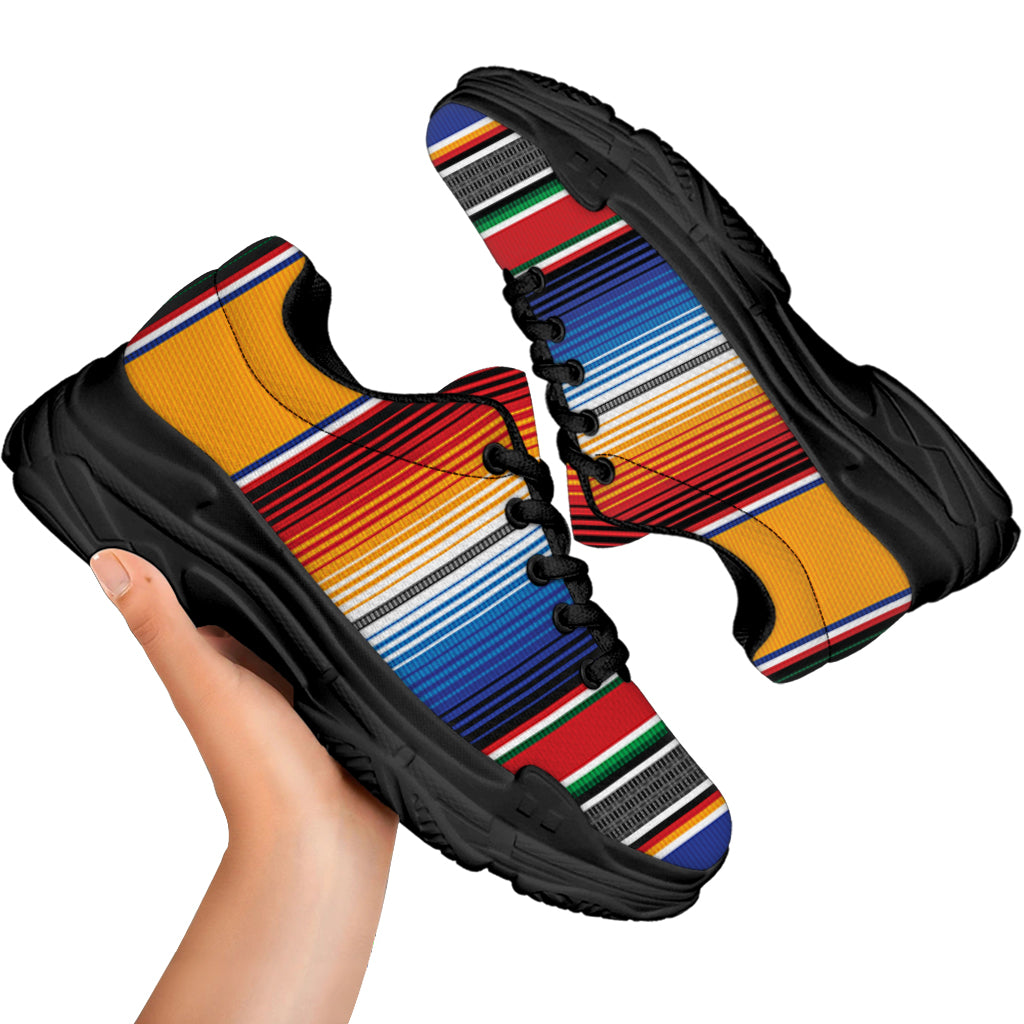 Ethnic Serape Blanket Stripe Print Black Chunky Shoes