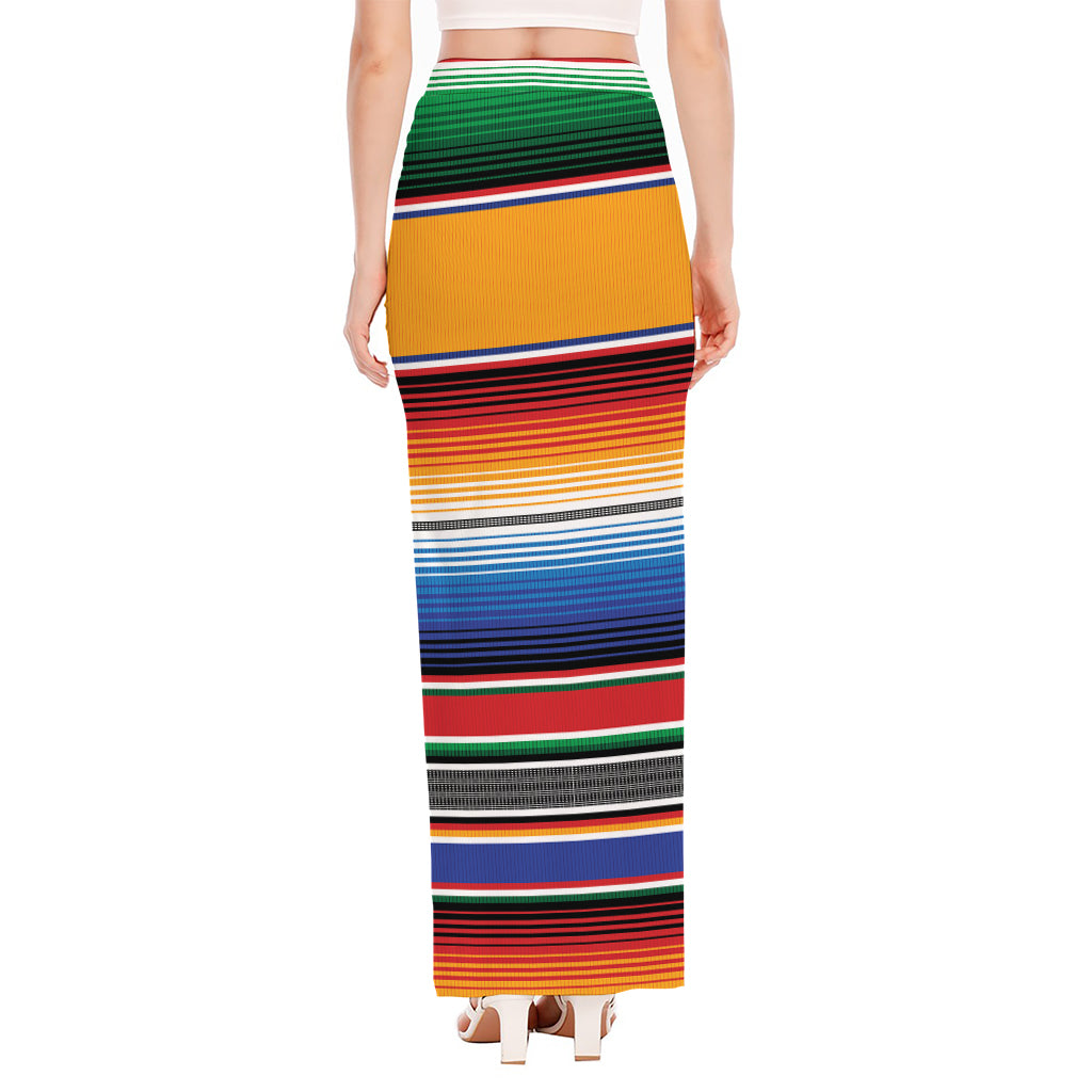 Ethnic Serape Blanket Stripe Print High Slit Maxi Skirt
