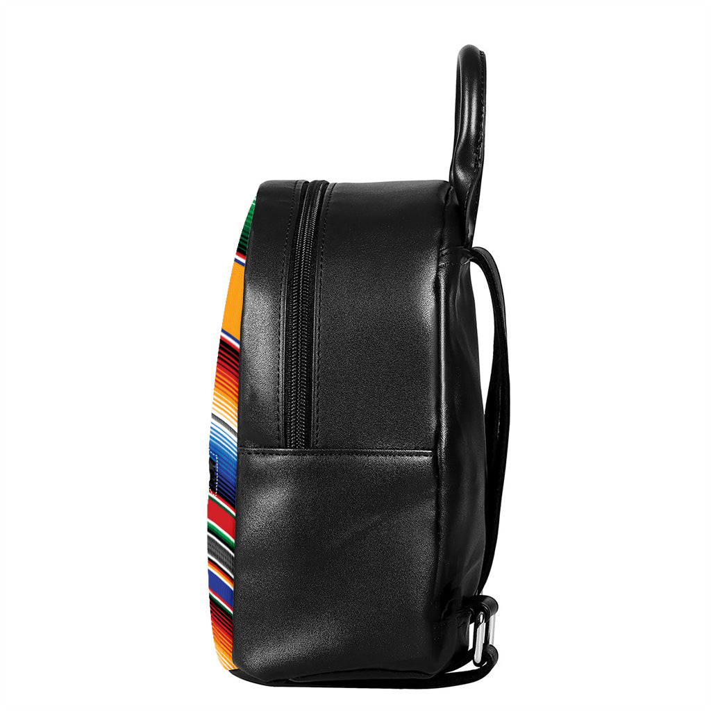 Ethnic Serape Blanket Stripe Print Leather Backpack