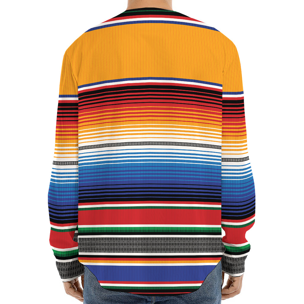 Ethnic Serape Blanket Stripe Print Long Sleeve Baseball Jersey